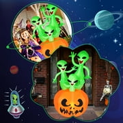6FT Halloween Inflatable Pumpkin Alien with Built-in LED Lights Perfect for Garden, Lawn, Yard, and Outdoor Party Decorations