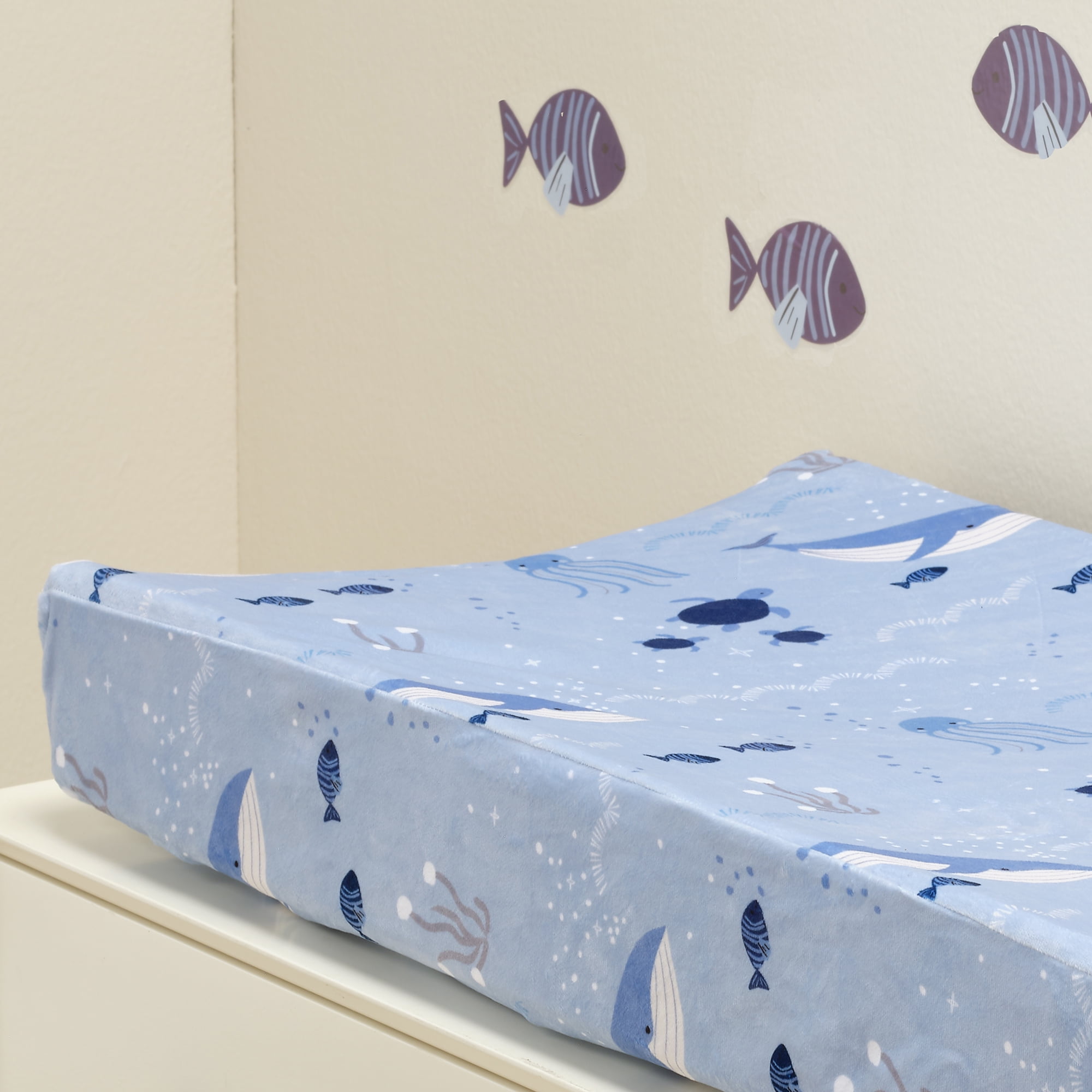 Lambs & Ivy Bubbles and Squirt Underwater Whale/Fish Soft Changing Pad Cover