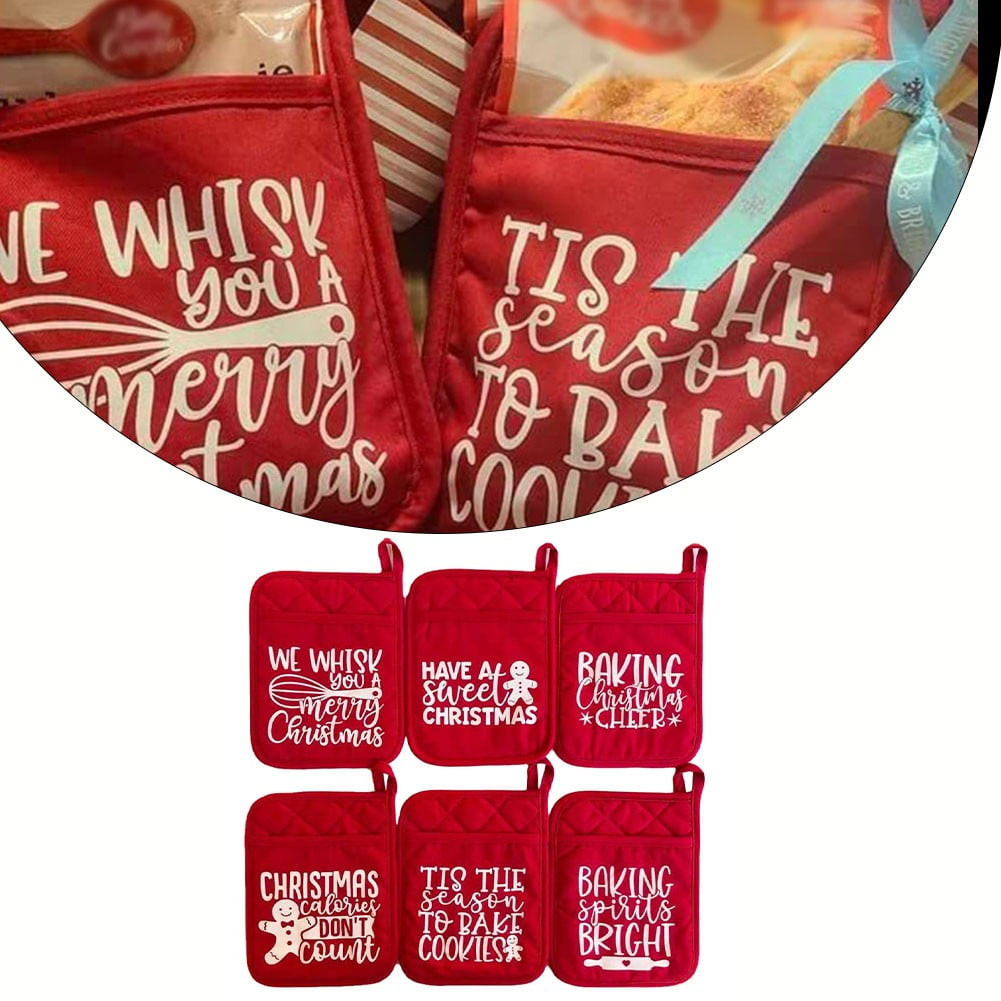 6 Pieces Christmas Potholders with Pocket Potholder Kitchen Hot Pad Oven  Mitts Farmhouse Hot Potholders Cookie Bag for Christmas Kitchen Gift  Cooking