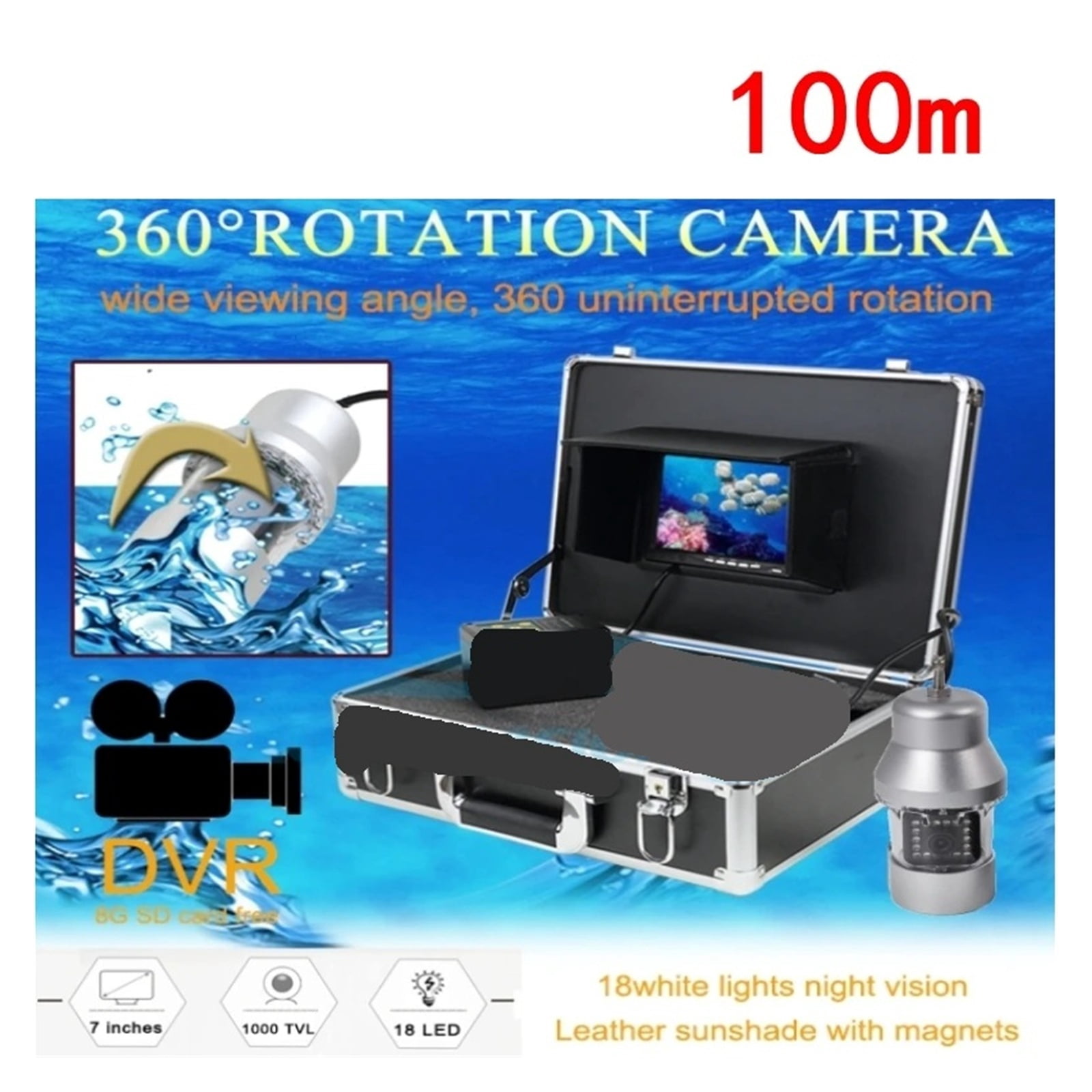 100m 7"LCD Fish Finder Underwater Camera 360 Degree Underwater Rotating Fishing Camera Kit ,High Accuracy Identification