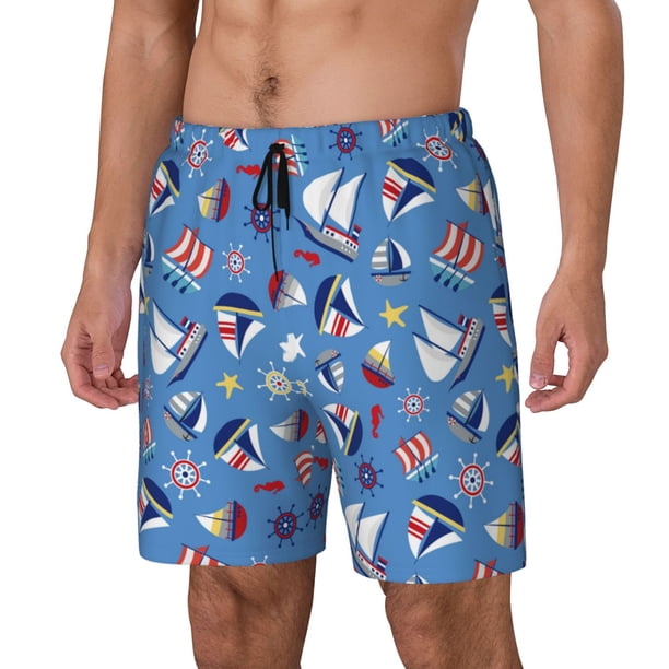 Balery Colorful Sailing Ship Bañador para hombre, shorts de playa de secado rápido con entrepierna y forro de compresión-Medium
