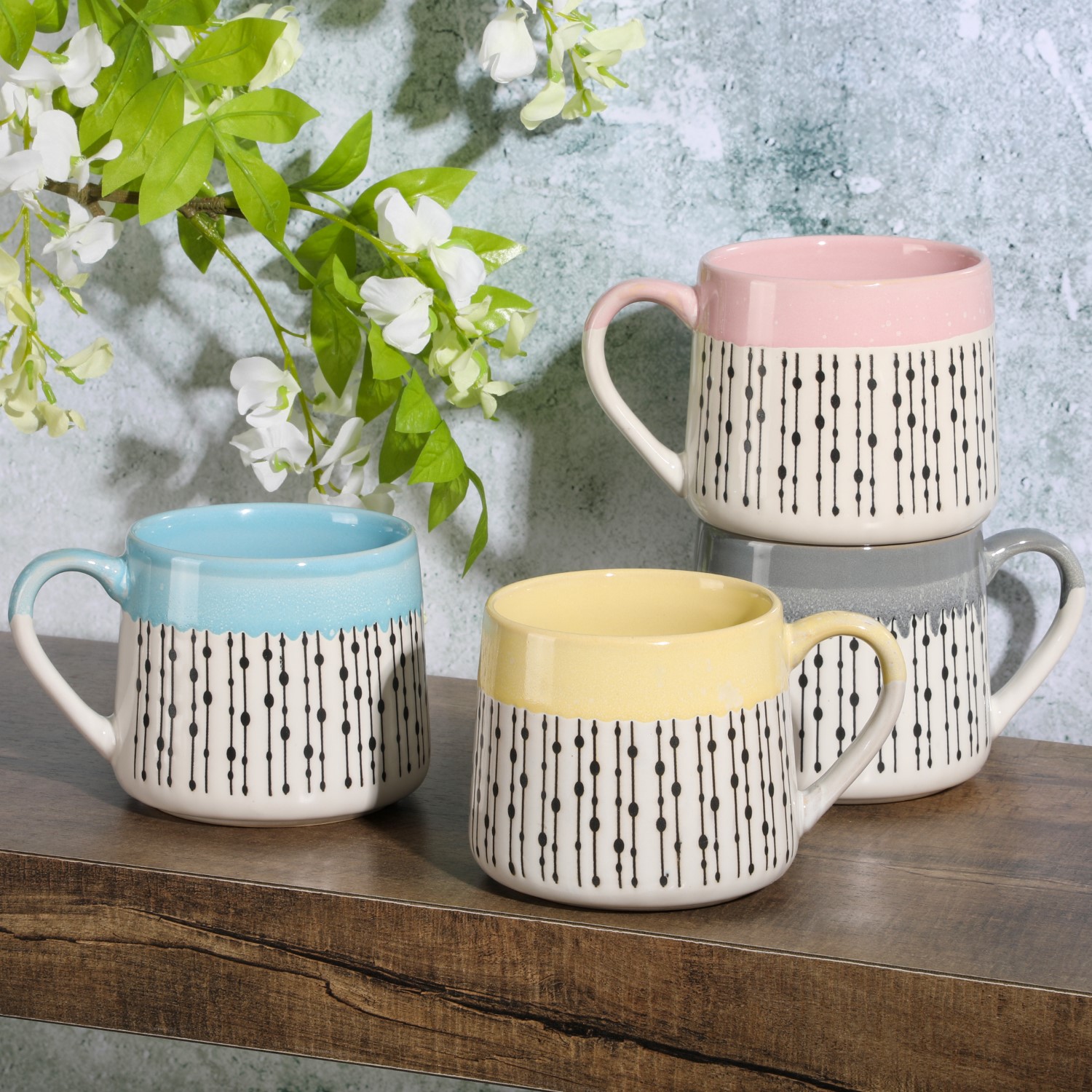 Gibson Home Morning Mist 15 oz 4-Pack Belly Shaped Stoneware Mugs