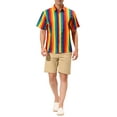 thumbnail image 2 of INSPIRE CHIC Men's Summer Vertical Stripe Print Short Sleeve Button Down Shirts L Multicolor Yellow, 2 of 6