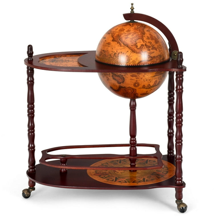 Costway Wood Globe Wine Bar Stand 34 H 16th Century Italian Rack Liquor Bottle Shelf