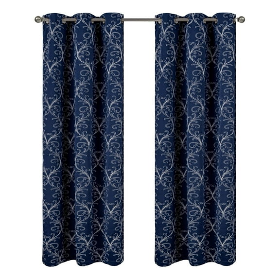RT Designer Collection Kimber Embroidered Blackout Luxurious Decorative Grommet Curtain Panel 54" x 84" Navy