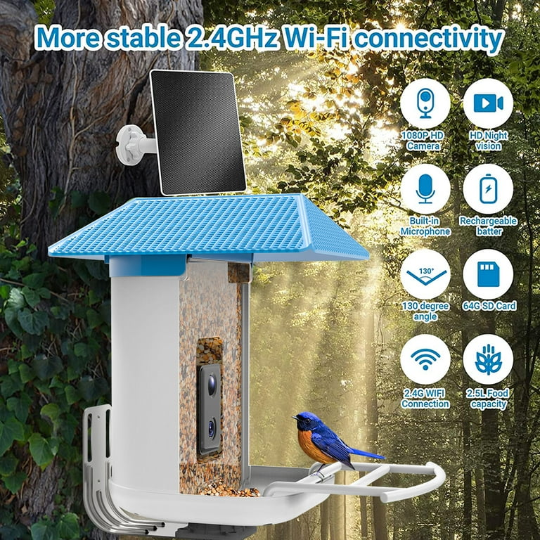 Solar Powered Garden Bird Feeder Camera with Real-Time Alarm Monitoring