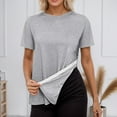 thumbnail image 2 of Daznico Women's Asymmetrical Hem Tee, Crew Neck Short Sleeve Casual Everyday Top,S, 2 of 5