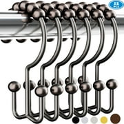 NimJoy Set of 12 Double Shower Curtain Ring Hooks, Rust-Free Premium 18/8 Stainless Steel Easy Glide Rollerball Shower Curtain Hangers, Plated Bronze Finish