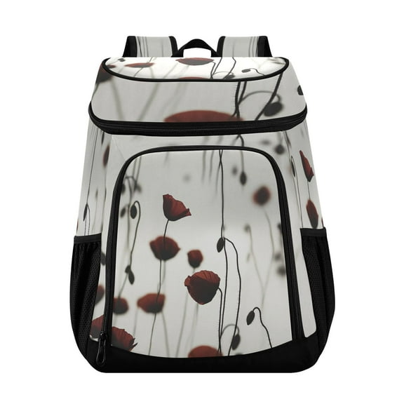 36 Can Capacity Insulated Backpack Cooler Lunch Bag for Picnics, Camping Red Flower