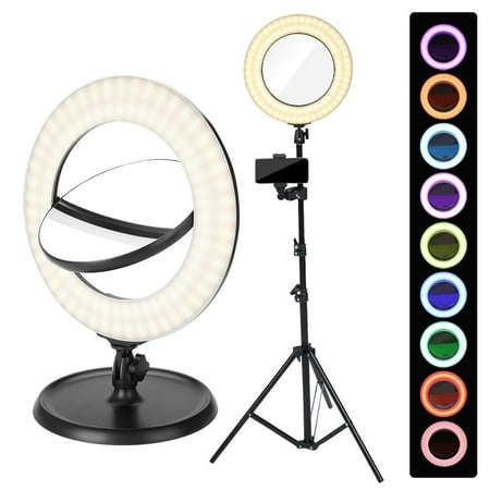 HURRISE Dual Sides Makeup Mirror + Dimmable LED Multicolor Ring Light + Tripod Stand for Video Shooting, LED Ring Light, Live Streaming Ring