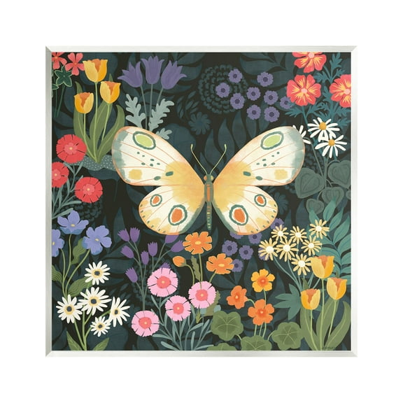 Stupell Industries Garden Pattern & Butterfly Botanical & Floral Painting Unframed Art Print Wall Art, 12 x 12