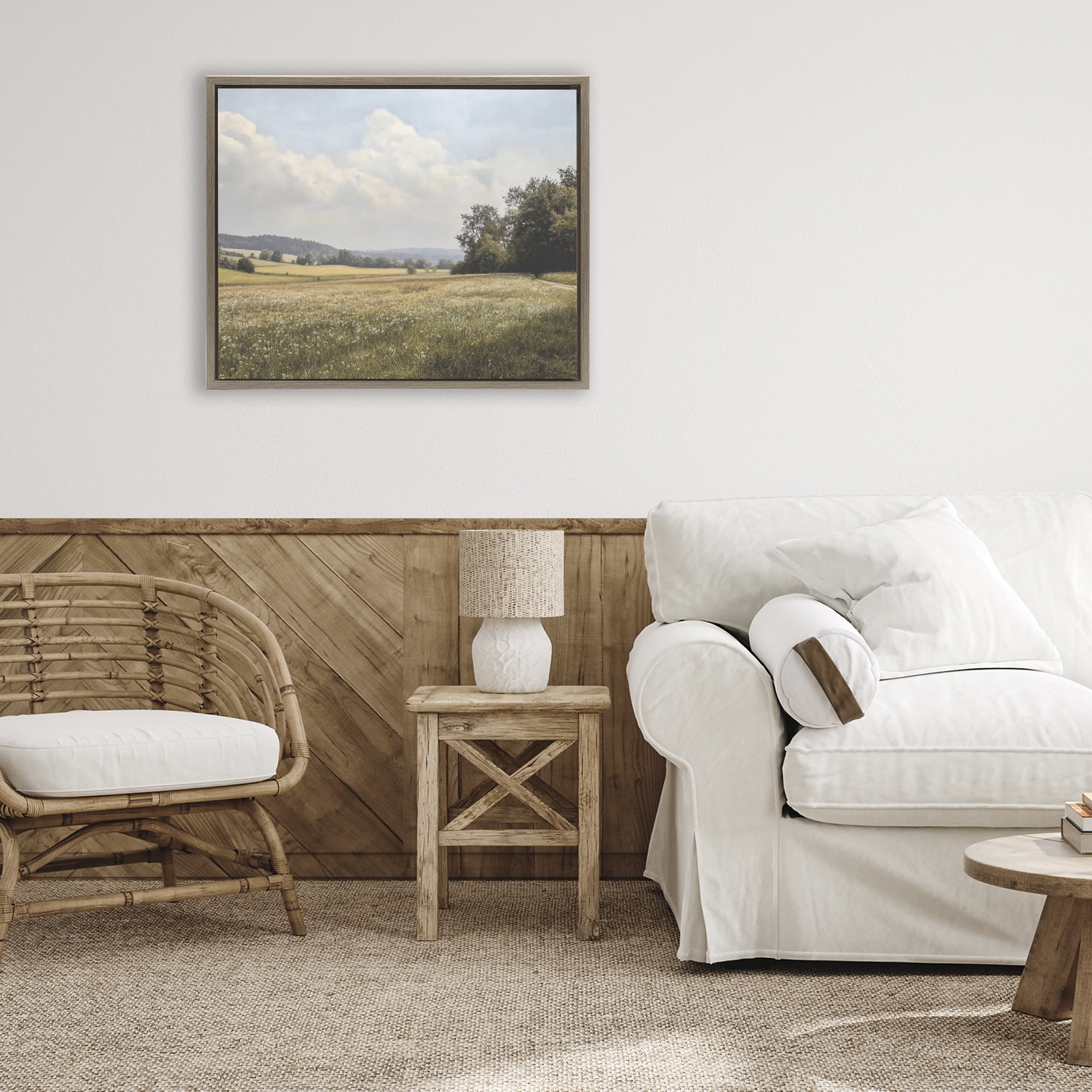 Stupell Industries Summer Landscape Cloudy Meadow Brown Framed Floater Canvas Wall Art, design by Franklyn Gregory