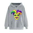 thumbnail image 3 of VBTAPA Womens Mardi Gras Hoodie Carnival Mask Print Long Sleeve Drawstring Hooded Sweatshirt Trendy Casual Pullover Hoodies Gifts for Teen Girls Gray S, 3 of 6