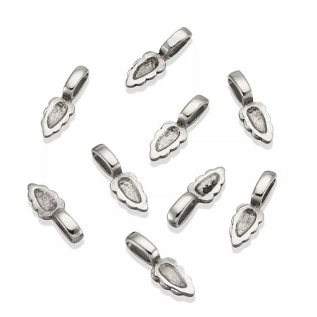 U8MO 10pcs 304 Stainless Steel Leaf Glue-On Bails Flat Pad Pendant Bail Craft 7x21mm