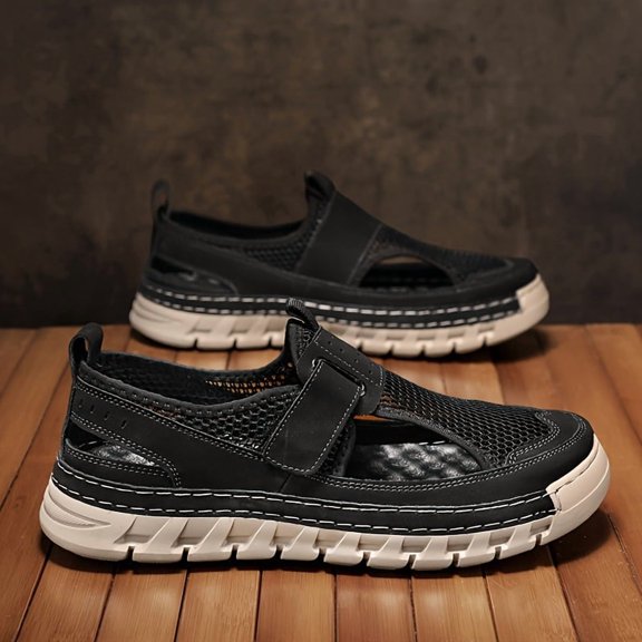 Men's Summer Mesh Shoes, Hollow-Out Breathable Slip-On, Non-Slip Thick Sole Versatile Casual Shoes