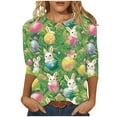 thumbnail image 2 of Cavosen Happy Easter Womens Casual Tops 3/4 Sleeves Summer Bunny Eggs Print Pullover Blouse Crewneck Festival Shirts Vacation Holiday Tee Shirts Loose Dressy Stylish T Shirts M, 2 of 5