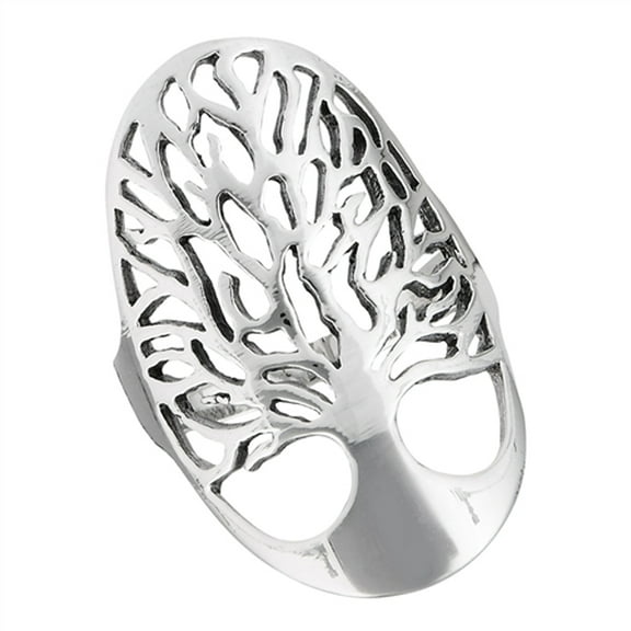 High Polish Filigree Tree of Life Wide Ring .925 Sterling Silver Band Jewelry Female Male Size 9