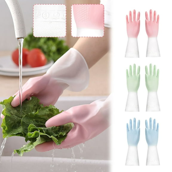 Djunllk Waterproof Rubber Gloves - Reusable Non-Slip Cleaning Gloves with Long Cuff, Flexible Kitchen Gloves Dishwashing Gloves for Kitchen & Bathroom Cleaning Small Size