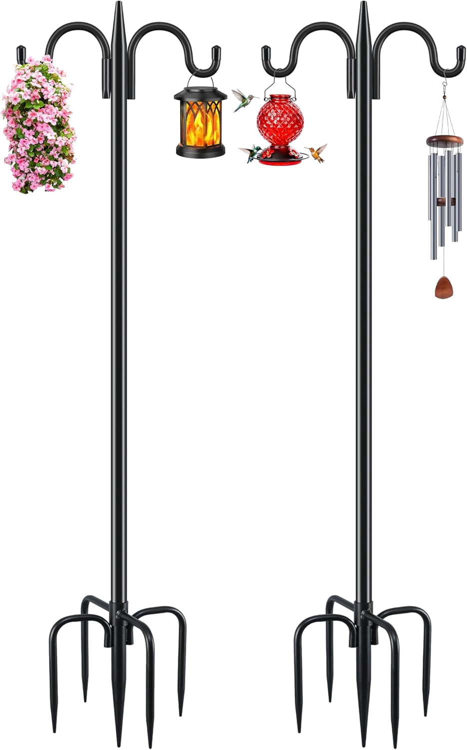 Double Shepherds Hook for Outdoor, 108 Inch Heavy Duty Bird Feeder Pole 3/4 Inch Thick Garden Hooks for Hanging Hummingbird Feeder, Plant Baskets, Solar Light Lanterns, 1 Pack