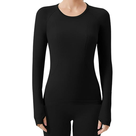 Womens Long Sleeve Workout Tops Seamless Compression Athletic Shirts Slim Fit Stretch Yoga Gym Sports Breathable Tees