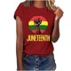 thumbnail image 1 of Tops de Manga Corta para las Mujeres de Ajuste Suelto, Día de la Independencia Negro Impreso, Cuello Redondo Suelto Superior, 1 of 4