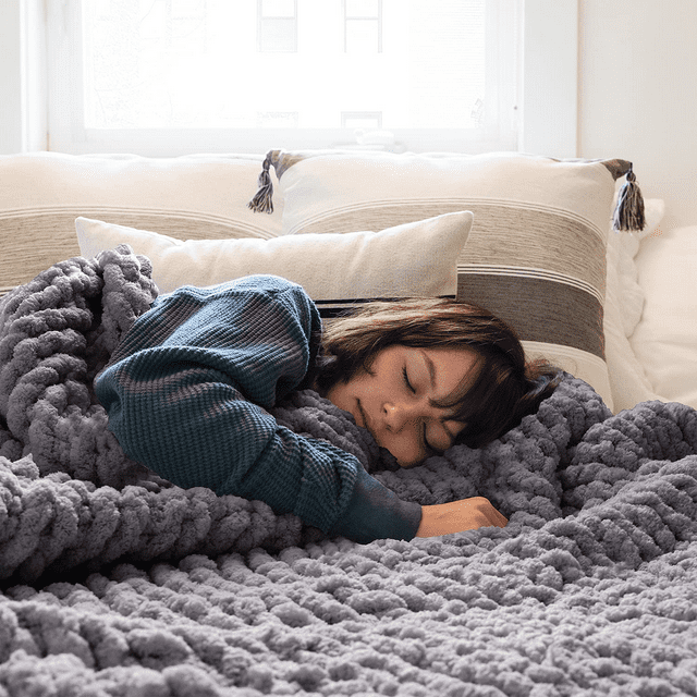 Comtest Chunky Knit Throw Blanket Chenille, Dark Gray, 50"x60"(Office Size)