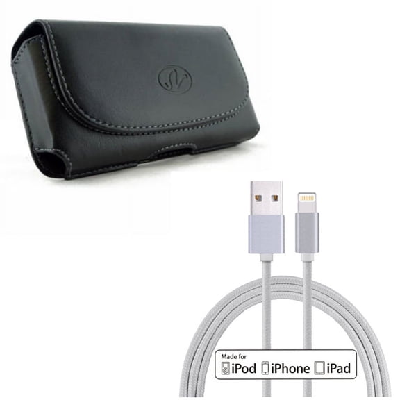 Case Belt Clip w MFi USB Cable for iPhone 8/7/6S/6/11 Pro - Leather Holster Cover Loops Pouch, 6ft Certified Charger Cord Power Wire for iPhone 8/7/6S/6/11 Pro Models