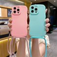 thumbnail image 2 of Simple Étui en Silicone Bandoulière pour iPhone 16 15 11 12 13 14 Pro Max Plus XR X TP Cordon Collier Sangle Couverture Douce Rose Rouge pour iPhone 12 ProMax, 2 of 5