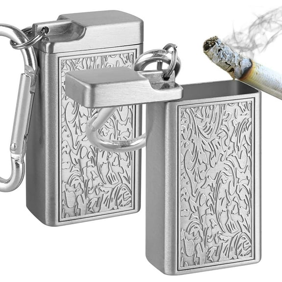 2 Pack Metal Ashtray with Lid, Small Outdoor Portable Cigarettes Cigars Ashtray for Travelling, Camping, Picnic, Indoor Auto, Home, Sand, Car, Patio (Silver)