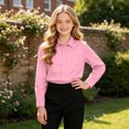 thumbnail image 5 of Lullu Boys Long Sleeve Button Down Shirt Casual Solid Basic Pocket Shirts Unisex Top, Pink, 5 of 6