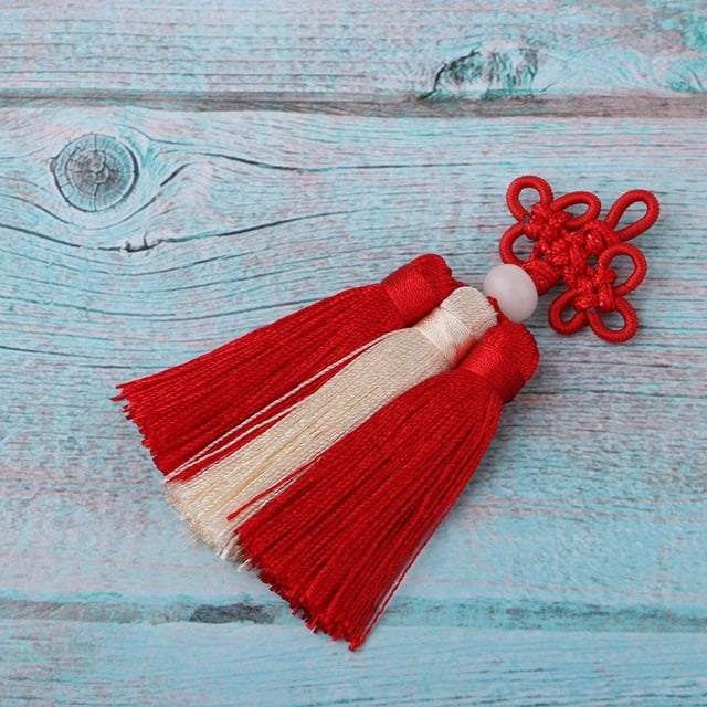 Borla de Nudo Chino Hecha , Marcapáginas de Bricolaje, Borlas, Decoración para Entregar el auto, Suministros para Manualidades DIY Rojo + Beige perfecl Borlas de nudo chino
