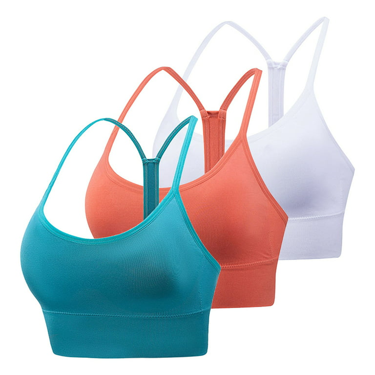 Pretty Comy 3 Pack Womens Sports Bra Wirefree Seamless Padded Racerback  Yoga Bra for Workout Gym Activewear with Removable Pads