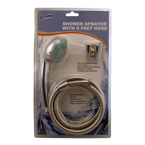 Dependable Industries Deluxe Chrome-Finished Shower Sprayer – Features a Sturdy Wall Mount and 5-ft Stainless Steel Hose