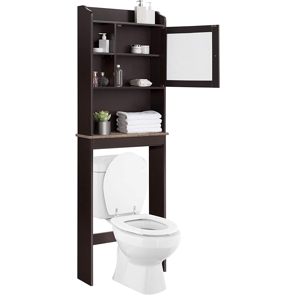 Syngar Bathroom Above Toilet Cabinet Espresso Mdf Storage E Saver With Adjule Shelf Glass Door Over The For K1054 Com