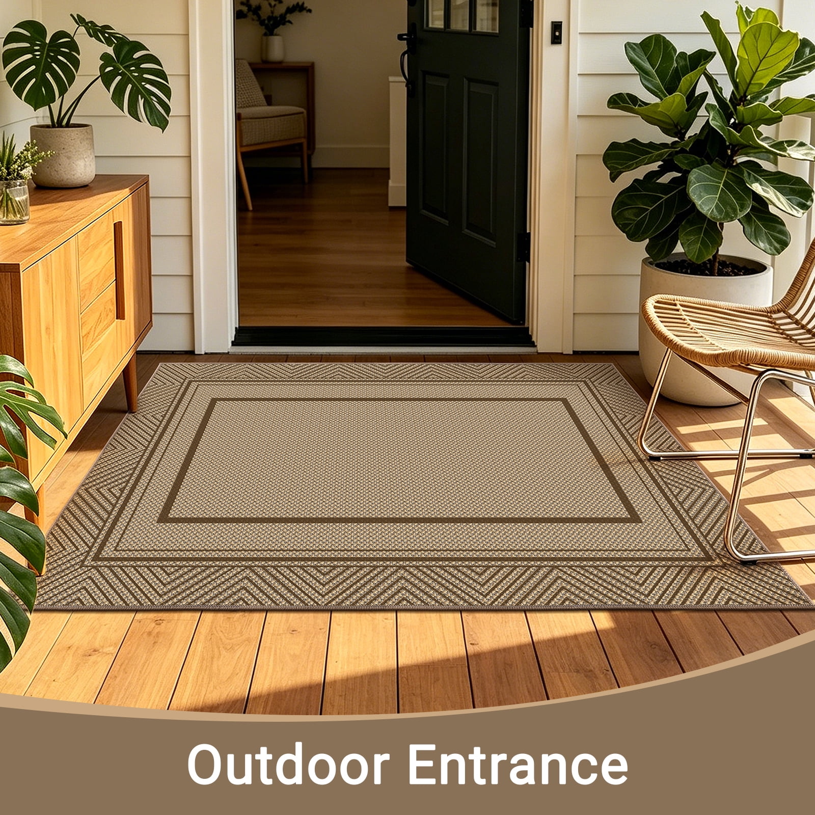 ORGOWEL Easy Jute Door Mat 3*5ft Washable Geometry Line Doormat Non-Slip Absorbent Indoor Outdoor Mat Stain Resistant Low Profile Floor Mat for Entryway Bedroom Patio,Brown