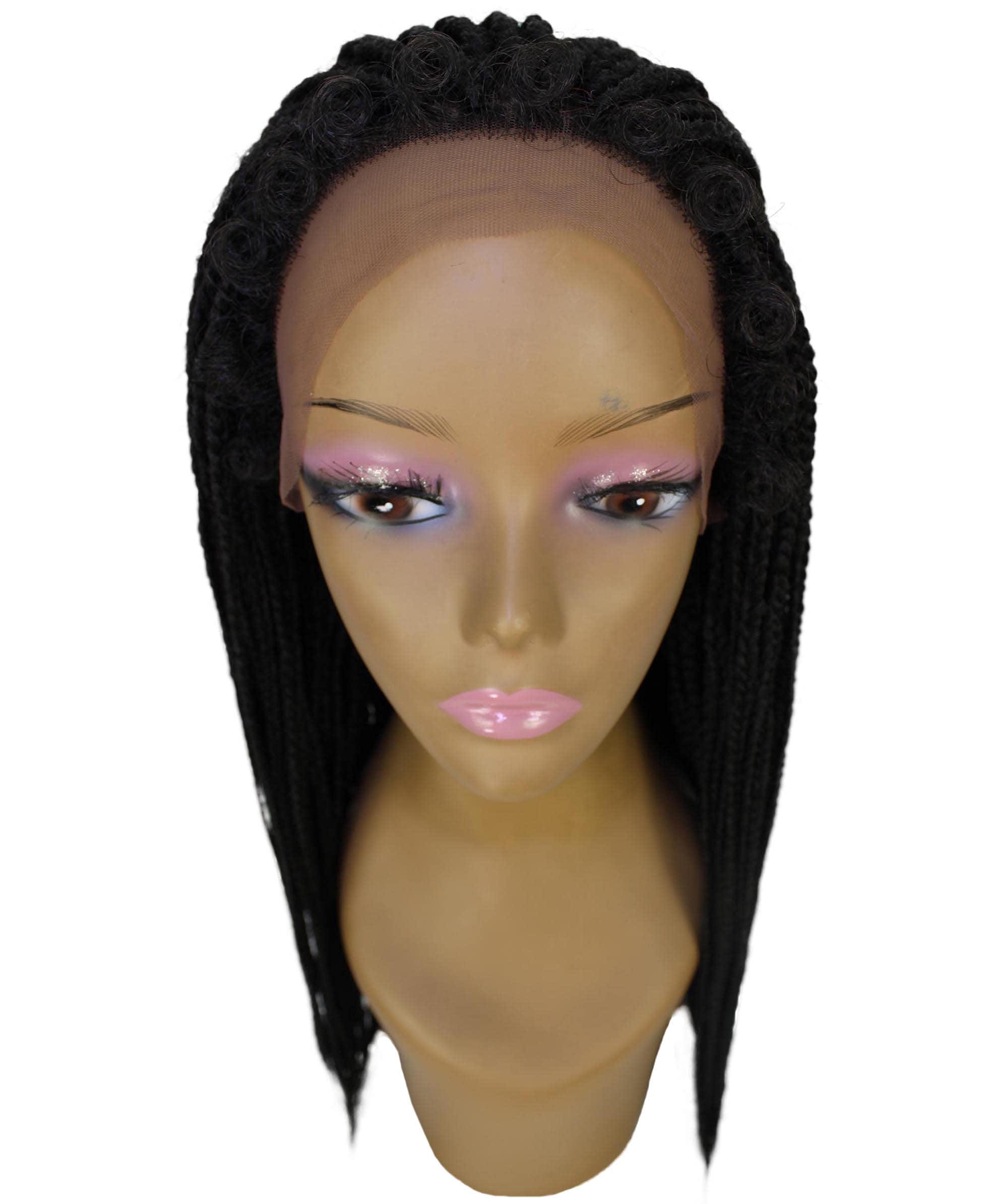 LUXLUXE Layla Straight 27.5 Inch Long 4X4 Hand-Tied Lace Braided Wig, High-Quality Heat Resistant Fiber, 20+ Shades of Natural, Dip Dyed, & Blended Colors (#1B - Natural Black)
