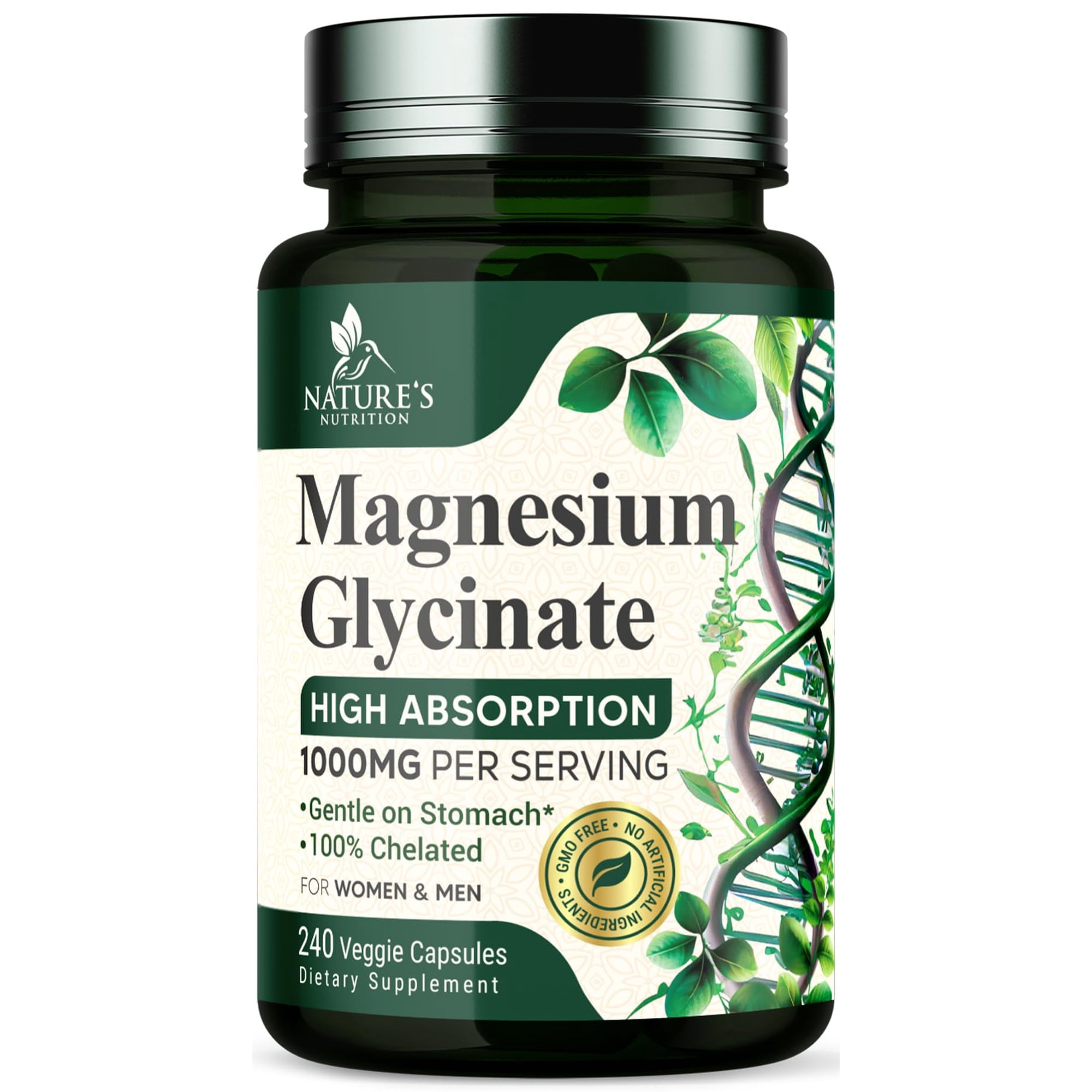 Magnesium Glycinate 1000mg - Pure & Chelated for High Absorption - Supports Muscle, Nerve, Bone & Heart Health - Best Magnesium Supplement for Gentle Sleep Support, Vegan, Bottled USA - 240 Capsules