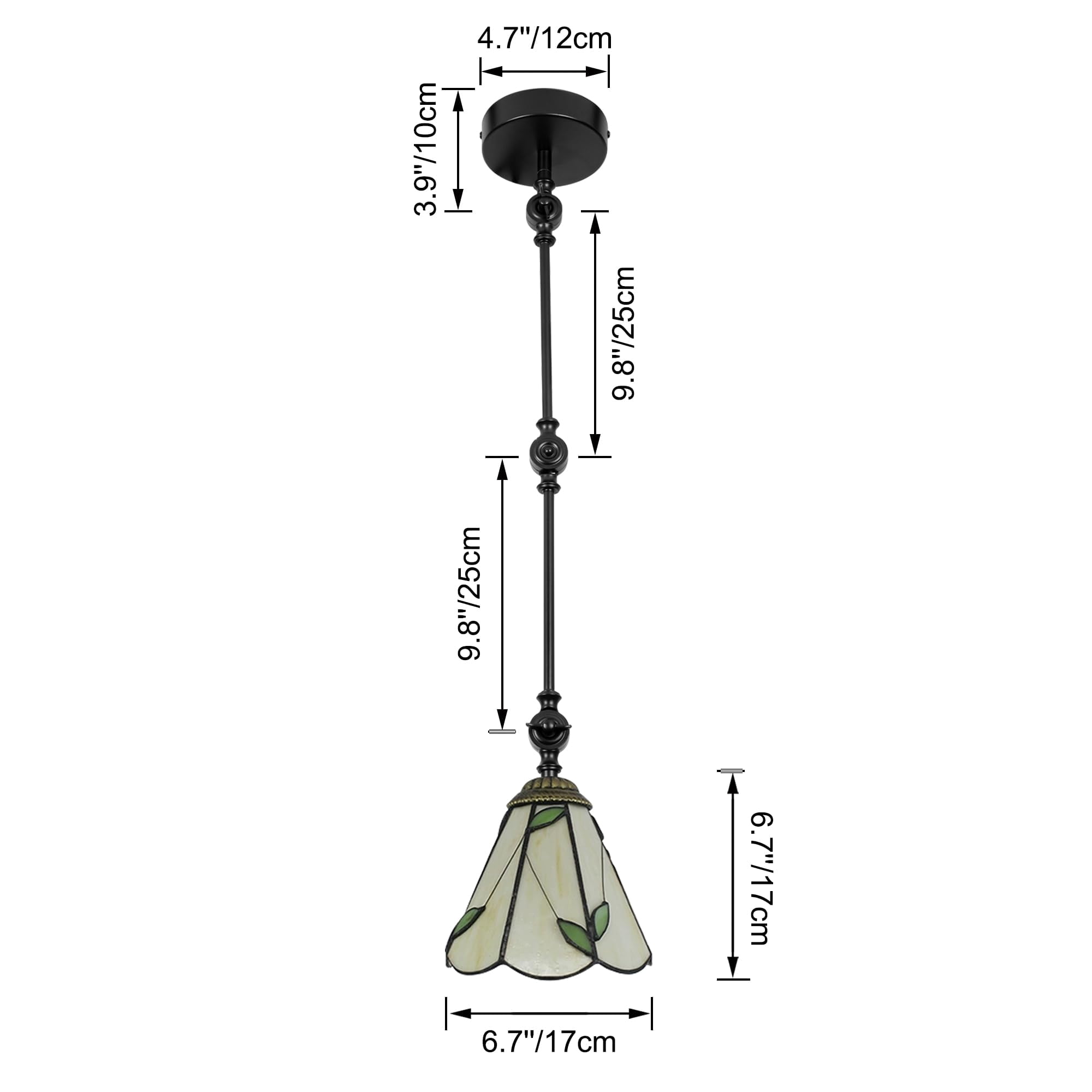 Kiven Pendant Light Fixture Adjustable Height,Black Swing Arm Hanging Lights Retractable Design with 15ft Plug-in Cord, Tiffany-style Ceiling Pendant Light for Kitchen Island Picture Office TB0297