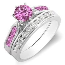 Dazzlingrock Collection 14K Round Pink Sapphire & White Diamond Ladies Bridal Engagement Ring Set, White Gold, Size 6