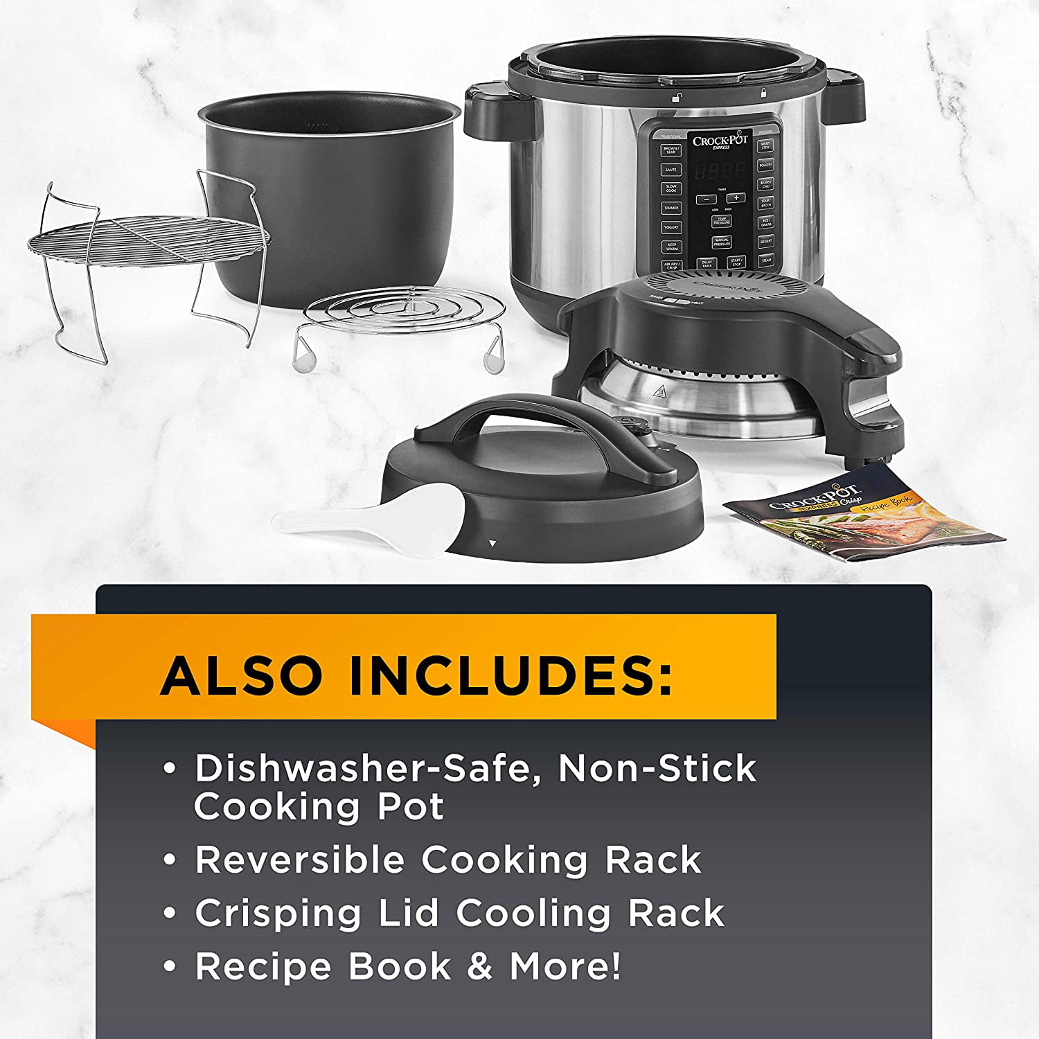 Crock-Pot Slow Cooker 8-Qt Programmable w/ Air Fryer Lid Silver Stainless  Steel 53891134583