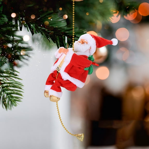Dserfhy Climbing Santa with Music Animated Electric Climbing Santa Claus on Rope Novelty Christmas Tree Ornament for Holiday Fireplace Home Decor
