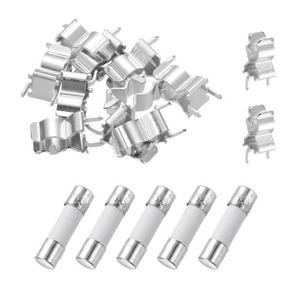 Uxcell 5 piezas 6.3A 250V Fusible Cerámico de Retardo Lento, Fusibles de Cartucho de 6.3Amperios con 10 Clips de 5x20mm