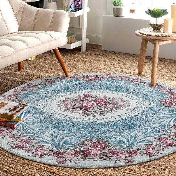 Alfombra Redonda Easy-Going Floral Antideslizante Lavable de 152 cm