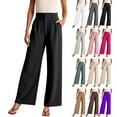 thumbnail image 4 of Fulijie Solid Color Flowy Trousers Wide Leg Leisure Casual Pants for Women, Size S-5XL, Big&Tall Black, Women Wide Leg for Women Business Casual High Waisted Dress Flowy Trousers Office, 4 of 7