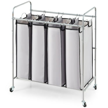 BENTISM Wheeled 4-Bins Laundry Sorter Cart, Gray