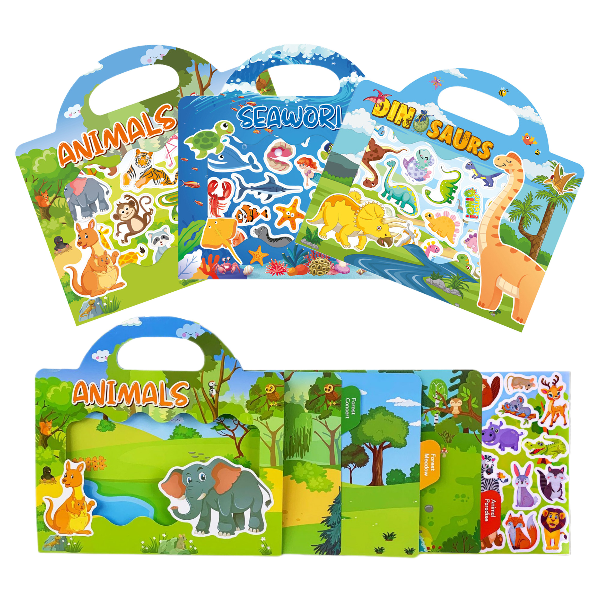 Reusable Sticker Books for Kids, 3 Sets Travel Removable Toddler