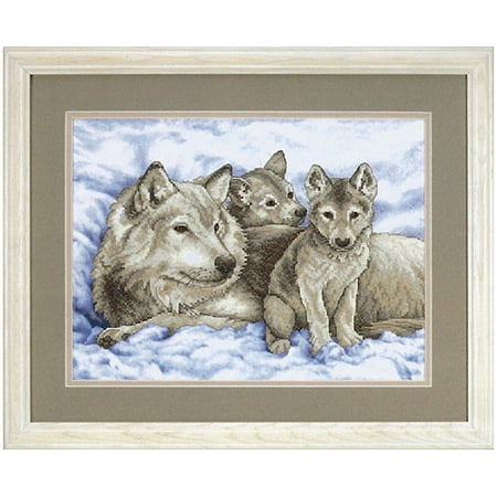Dimensions "Mother Wolf and Pups" Stamped Cross Stitch Kit, 16" x 12"