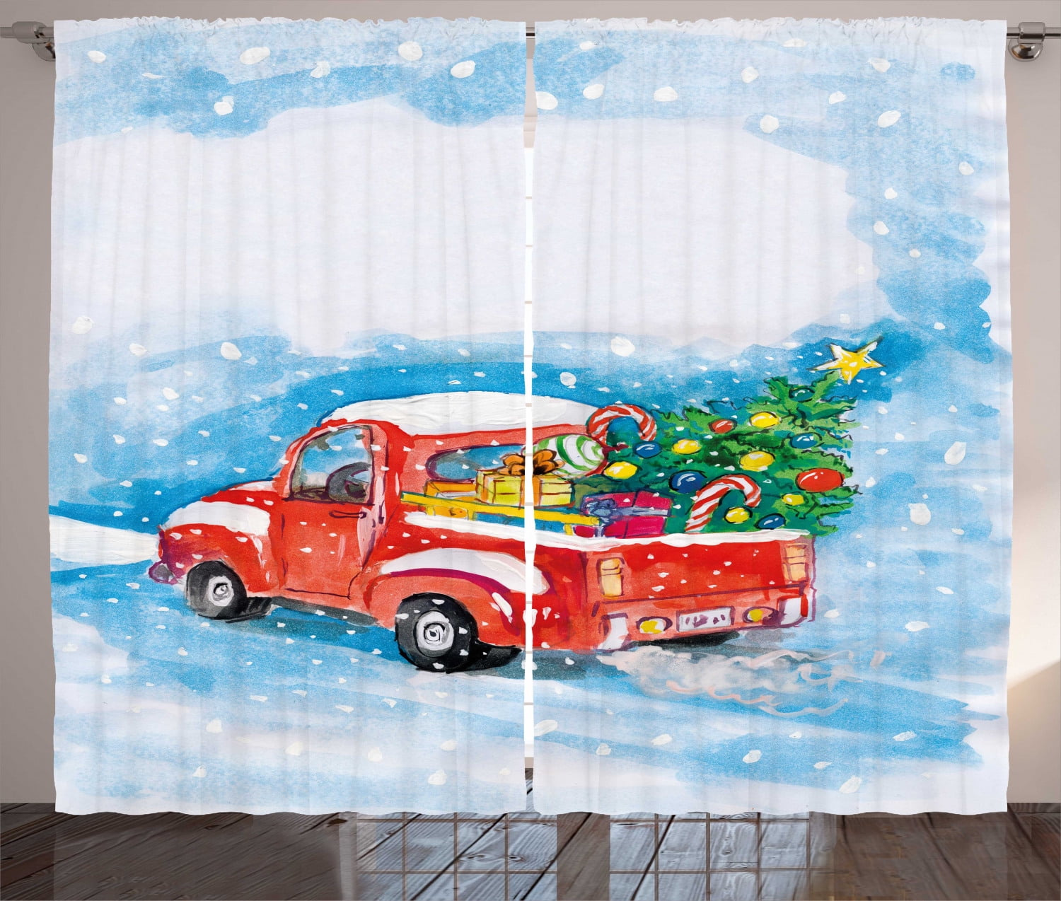 Curtains with Hooks & Christmas Gift Car Printed Blackout Curtains 