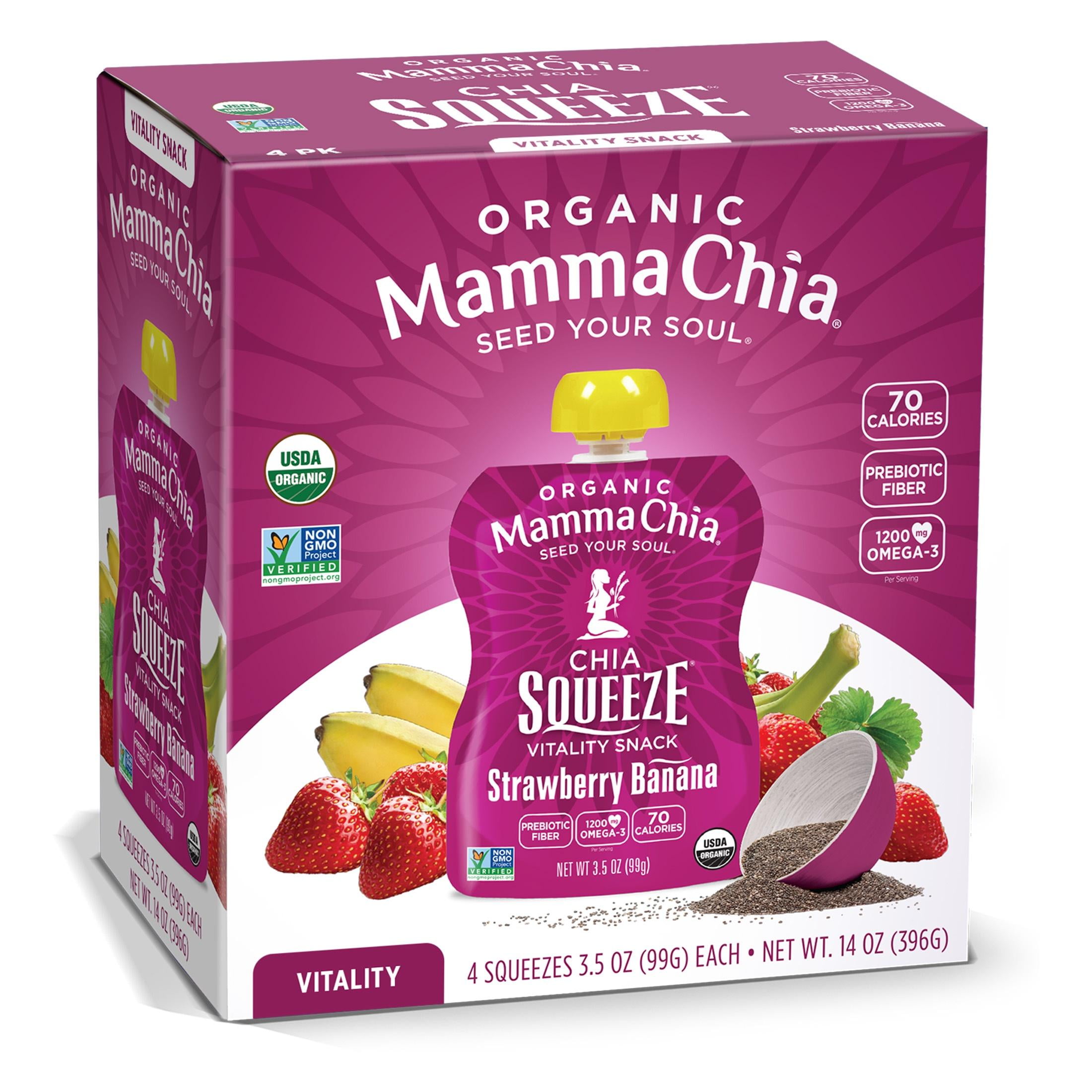 Mamma Chia Organic, Strawberry Banana Chia Squeeze, 3.5 oz, 24 count Pouches 6 boxes of 4