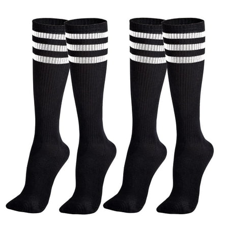 

NW Knee High Sock Women Tube Long Striped Cew Sock Stretch Compression Sports Sock 2 Pairs Pack Us Size 6 -12 Black Small